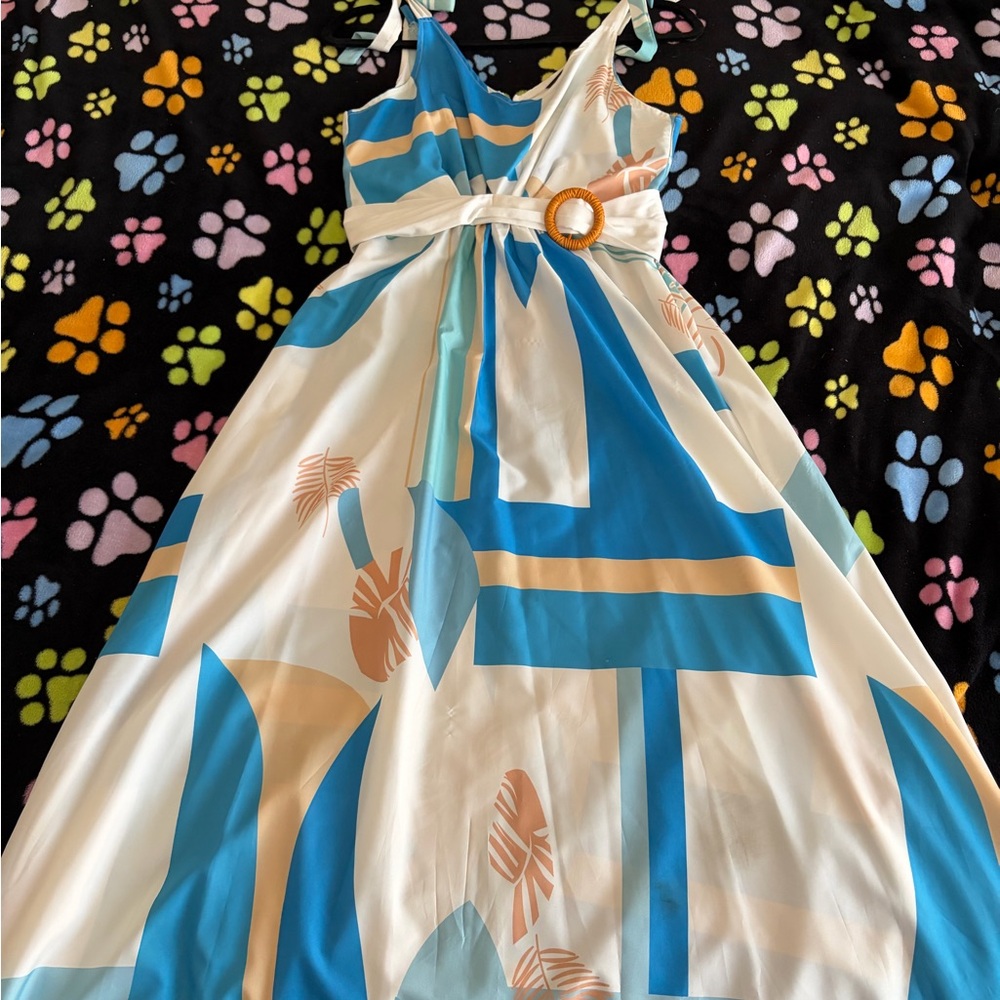 Elegant Blue and White Maxi Dress